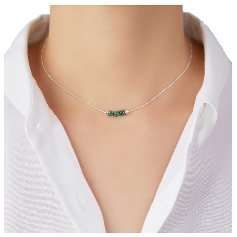 Dainty Real Green Jade 925 Sterling Silver Choker Collar Necklace and Spiritual Healing Feng Shui Crystal Stone Pendant Handmade Necklace Chain Jewelry Gift for Women Teen Girls