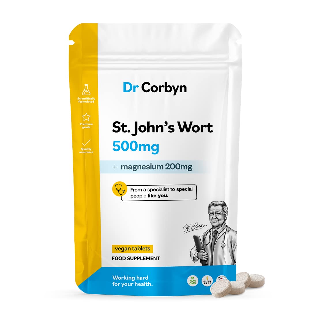 Dr Corbyn St. John's Wort 500mg - 120 Tablets | Maximum Strength Supplement with Magnesium 200mg | Synergistic Blend of Hypericum Perforatum & Chelated Magnesium | Vegan & UK Made