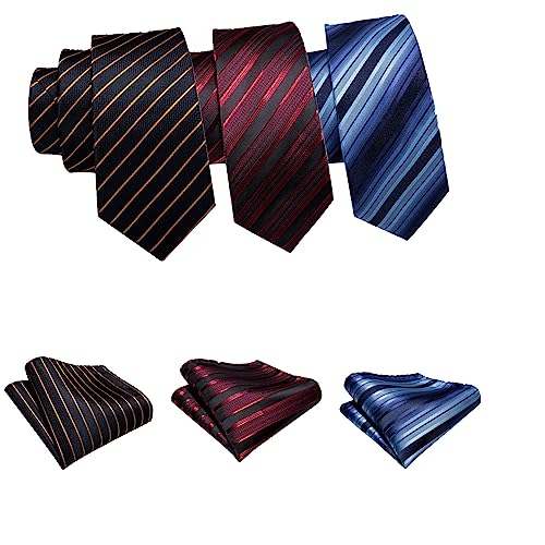 Image of Barry.Wang 6 PCS Men Ties Set Silk Business Fashion Woven Necktie Handkerchief Cufflinks Paisley Stripe Wedding Party