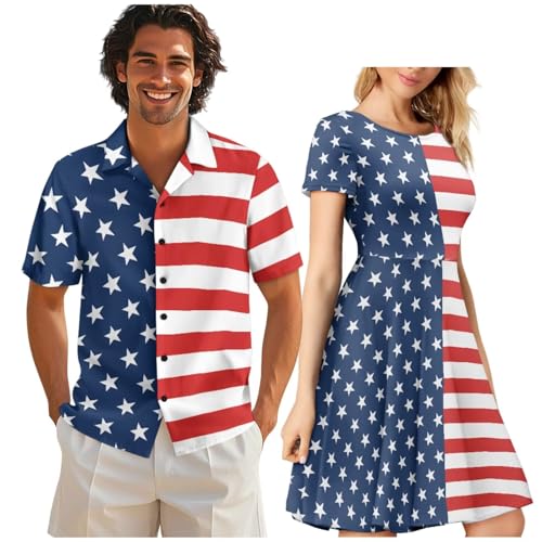 Image of AFPANQZ Couple Matching Outfit Casual Men's Button Down Shirt or Short Sleeve Summer Sundresses Dresses for Women 2026