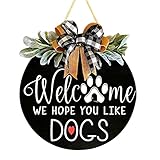 Welcome Wreath Sign for Farmhouse Front Porch Decor - We Hope You Like Dogs - Door Hanging with Premium Greenery - Gift for Christmas Housewarming Holiday Home Decoration (12IN Dog)