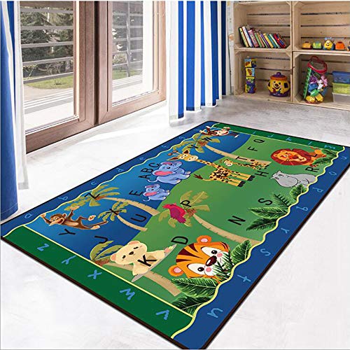 RuiHome Children Activity Gym Game Play Mat Elephant Monkey Lion Animal Pattern Nursery Rug Living Room Bedroom Decor Anti-Skid Exercise Yoga Carpet, 31