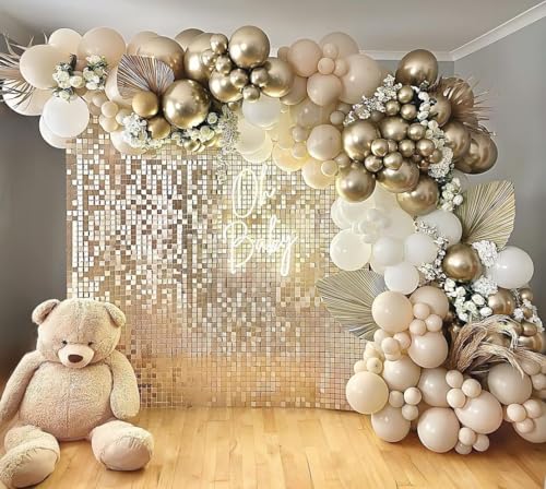 Image of Blocesa Sand White Gold Balloon Arch Kit, 144pc, Latex, Party Decor.