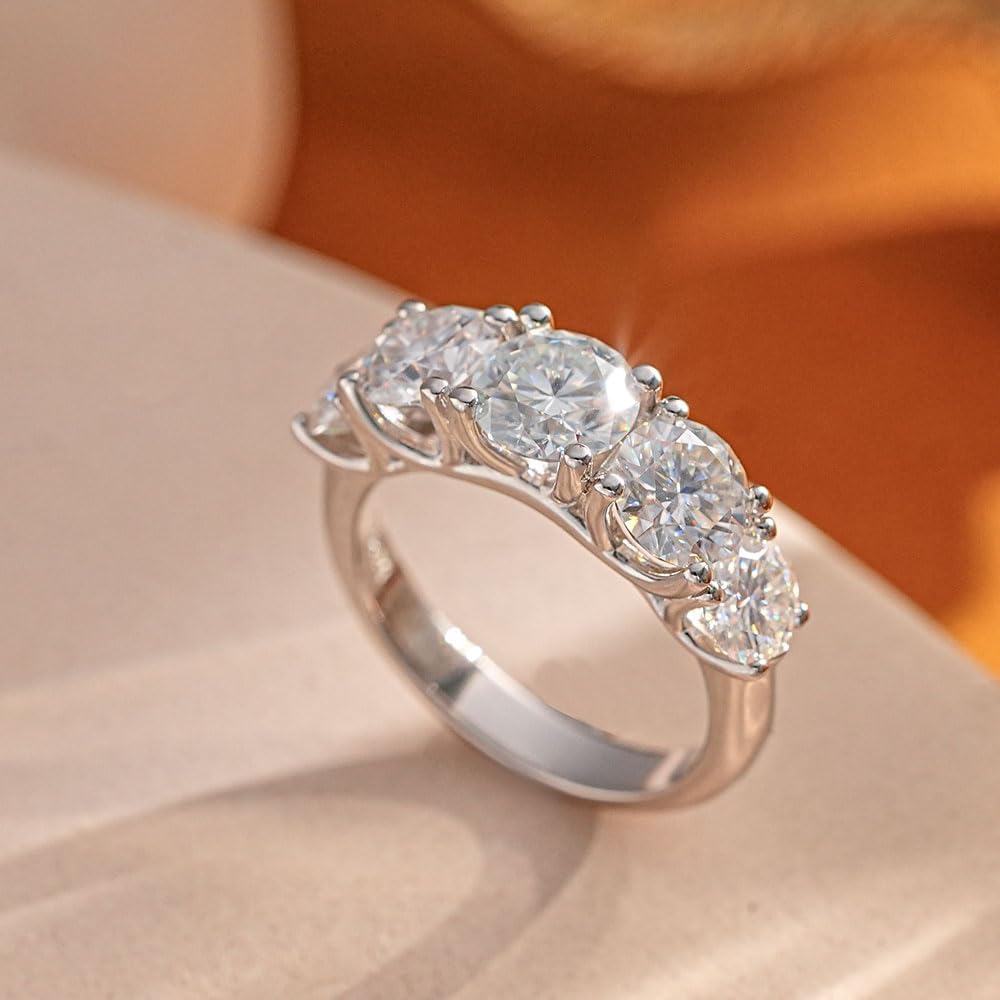 5 stone Moissanite Rings for Women, 3.6ct D Color VVS1 Lab Grown Diamond Ring, s925 Sterling Silver Plated 18k White Gold 5 Stone Moissanite Wedding Band for Women - Image 4