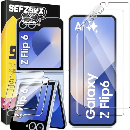 SEFZAVX 2+2+2 Piezas Protector de Pantalla para Samsung Galaxy Z Flip 6 Cristal templado, Sin Burbujas, Alta Definicion, 9H Dureza Cristal Templado Anti-Arañazos Vidrio Templado Protectora