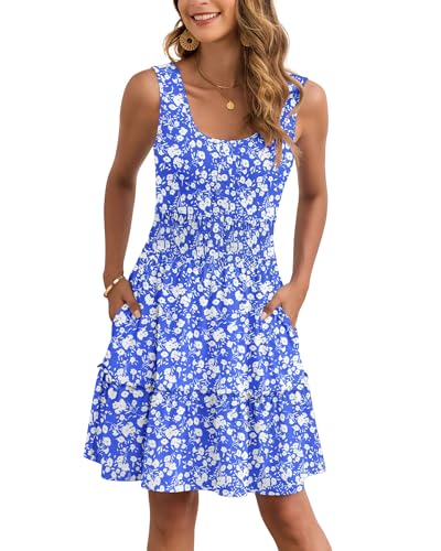 Image of AUSELILY Women Summer Dress Sleeveless Tank Button Down Dresses | Tank button down dress, Empire waist smocked, Casual beach vacation summer dresses with pockets