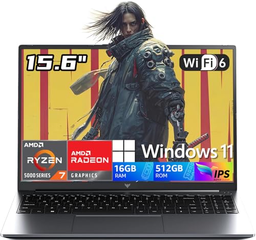 2026 AMD Gaming Laptop with AMD Ryzen 7 5700U Processor(8C/16T, Up to 4.3GHz), 15.6“ FHD Display Laptop Computer with Backlit Keyboard, 16GB RAM 512GB SSD, WiFi 6, HDMI, USB3.2, Type-C, 55Wh Battery