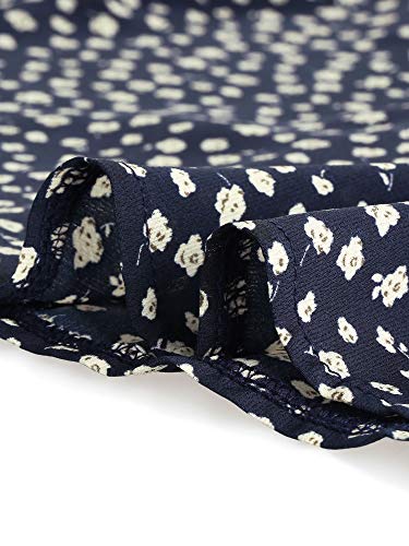 Allegra K Women's Ditsy Floral Long Sleeve Dresses Full Placket Point Collar Mini Shirt Dress Large Blue