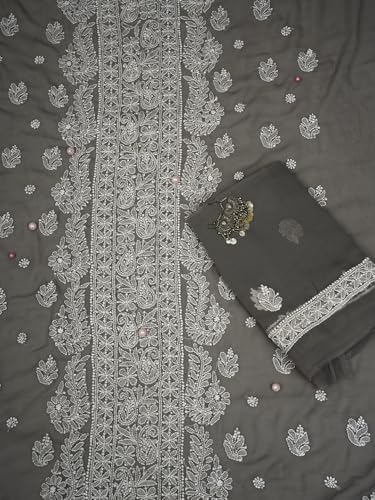 Image of Ada Hand Embroidered Lucknowi Chikankari Unstitched Georgette Salwar Suit with Dupatta for Women - Dress Material 3990