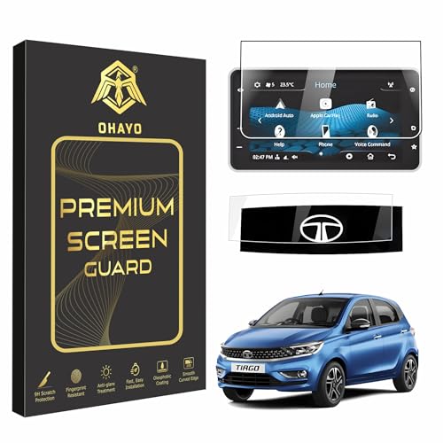 Image of OHAYO Screen Protector Combo for Tata Tiago 2025 Facelift & 2026 | Compatible with XT Variant | 7 Inch Infotainment Touchscreen + Digital Steering Instrument Cluster Protection | 9H Hardness Military Strength Scratch Resistant | Not Tempered Glass