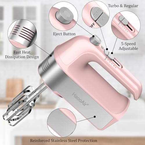 450W Electric Hand Mixer, 5 Speed Handheld Mixer with Scale Cup Storage Case, 5* Stainless Steel Accessories, Turbo Boost, Eject Button, Kitchen Mixer Food Mixer for Baking - Image 4