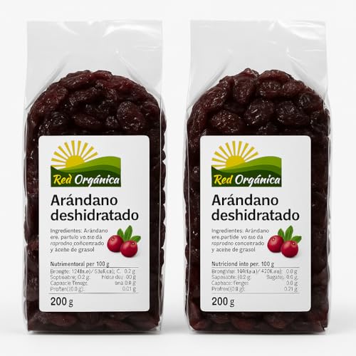 Pack 2x Arándano Rojo Deshidratado Bio 200g | Red Orgánica | Fruta Ecológica sin Azúcar Refinado | Rica en Antioxidantes y Fibra | Apto para Veganos