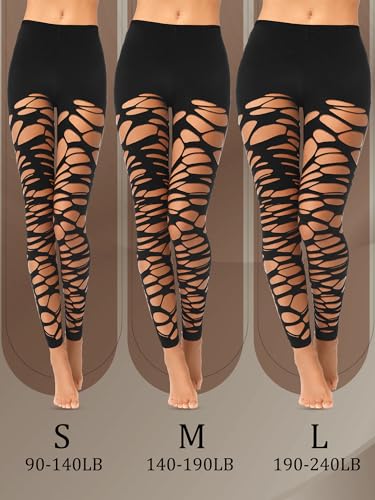 Image of Fourluoo 3 Pairs Fishnet Stockings for Women Black Ripped Spider Web Tights High Waist Stockings Hole Pantyhose