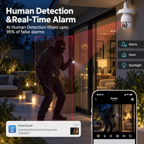 2K Light Bulb Security Camera 5G&2.4G WiFi Security Cameras Wireless Outdoor Indoor,360°Bulb Cameras for Home Security Outside Indoor,Motion Detection and Alarm,Two-Way Talk,Color Night Vision 2 Pack - image 6