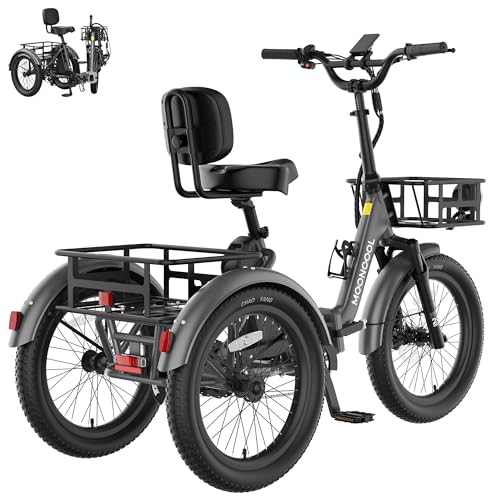 MOONCOOL Foldable Electric Tricycle for Adults, 20' Aluminum E-Trike 48V 15Ah 500W Motor,...