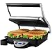Ovente 4-Slice Digital Electric Panini Press Grill and Gourmet Sandwich Maker with Temperature Control, Auto Shut-Off Timer, Nickel Brushed (GP1000BR)