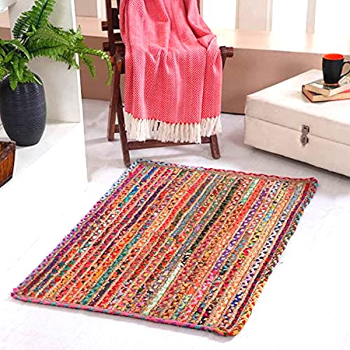 Image of Jute Braided Natural Hand Woven & Reversible Rug for Living Room Kitchen Entryway, Farmhouse Rustic Burlap Carpet Floor Mat (P /P, 6X9-feet)