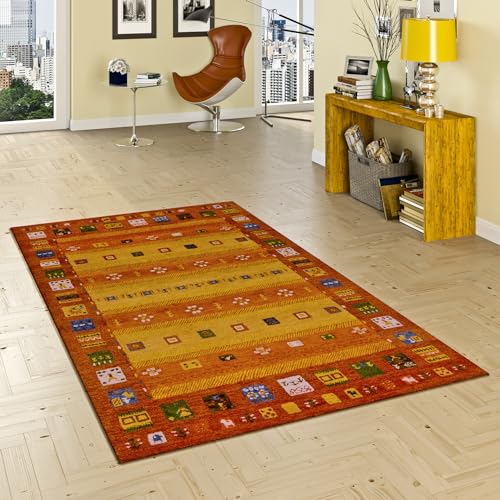 Theko Indo Gabbeh Esta   Alfombra Natural   Naranja coloreados Borde   6 tamaños