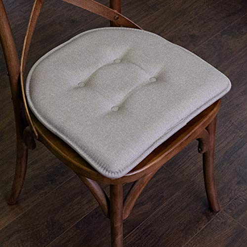 Sweet Home Collection Chair Cushion Memory Foam Pads Tufted Slip Non Skid Rubber Back U-Shaped 17" X 16" Seat Cover, 6 Count (Pack Of 1), Khaki #TOP4