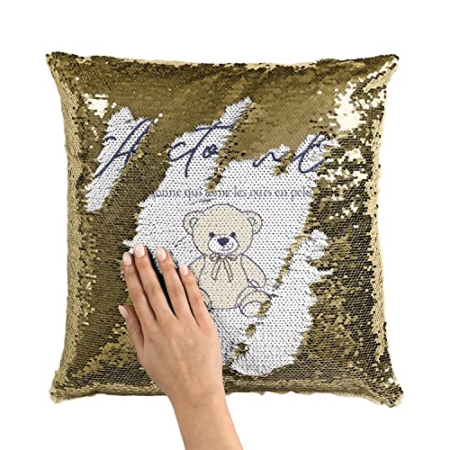 Coussin Arctophile avec Housse Sequin Paillettes Doré décoratif