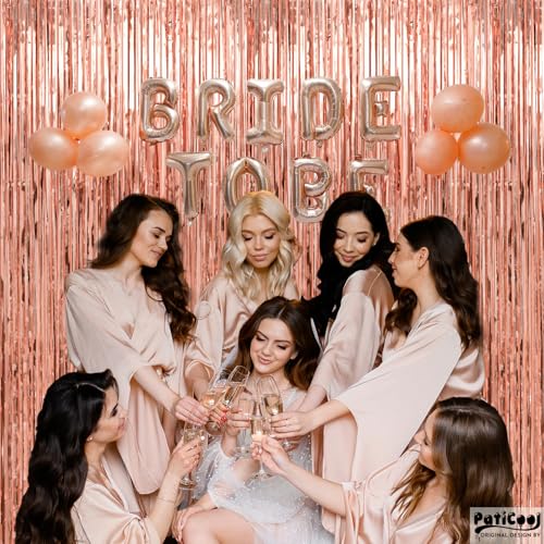 Image of Thicken Rose Gold Tinsel Backdrop 2 Pack 3.3 x 6.6 FT, Foil Fringe Curtains, Birthday Decorations for Women Girls, Bachelorette Bridal Shower Decorations