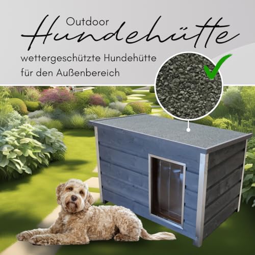 SunnyDogs Wetterfeste Holz-Hundehütte grau mit aufklappbarem Dach und 5cm dicken Wänden, 100x70x80 cm