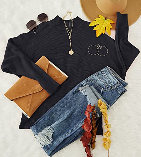 ZESICA Women's Fall 2025 Turtleneck Batwing Long Sleeve Ribbed Knit Casual Soft Pullover Sweater Jumper Top4