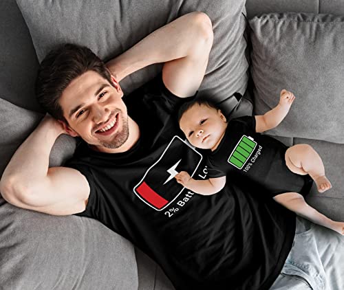 Tstars 100% Charged and Battery Low Matching Outfits for Dad and Baby Funny Gift for New Parents on Father's Day3