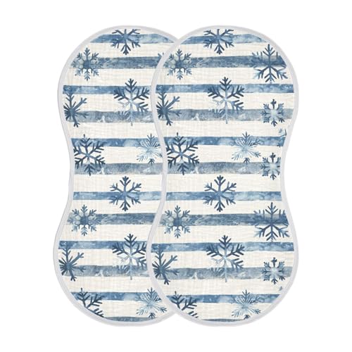 Blue Snowflakes on Stripes Cotton Muslin Burp Cloths Large Easy Care Baby Burp Rags for Babies Girls and Boys Set of 2, 22x11in