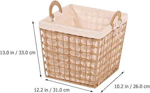 Miniatura 3 de Zerodeko Cesta de cuerda tejida de alambre de metal forrado con asas, cesta de almacenamiento de hierro reutilizable, organizador de almacenamiento
