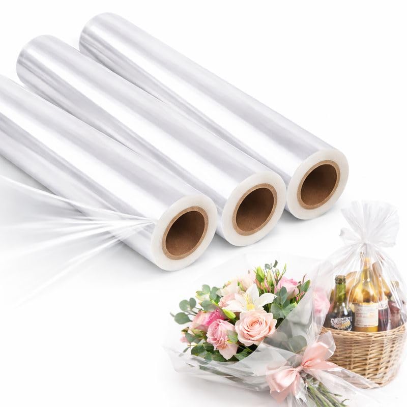 Floralcraft® Clear Cellophane Roll 3 Pack – 80cm x 80m Each (240m Total) | Premium 35 Micron Florist Wrap Film for Bouquets, Hampers, Gift Wrapping, Crafts & Retail Use