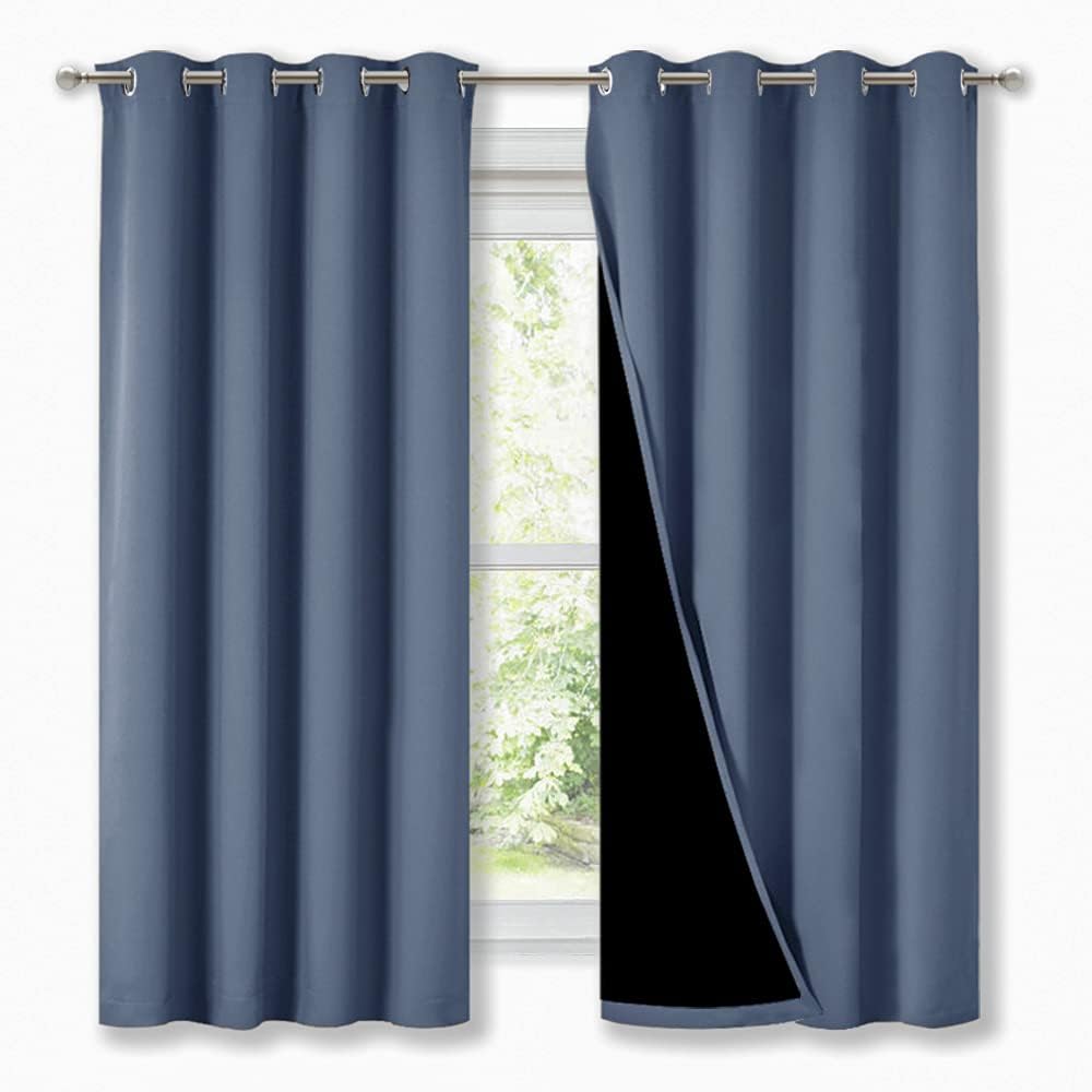 NICETOWN Extra Long Blackout Drapes, 46x45, Stone Blue, 2 Panels