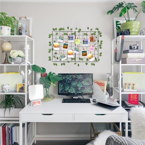 Image of Metal Grid Square Photo Frame for Wall Clip Holder Photo Frame,Multi Functional Creative Mesh Wall Grid-Package: 1pc Frame (black, 45cm x 65cm)