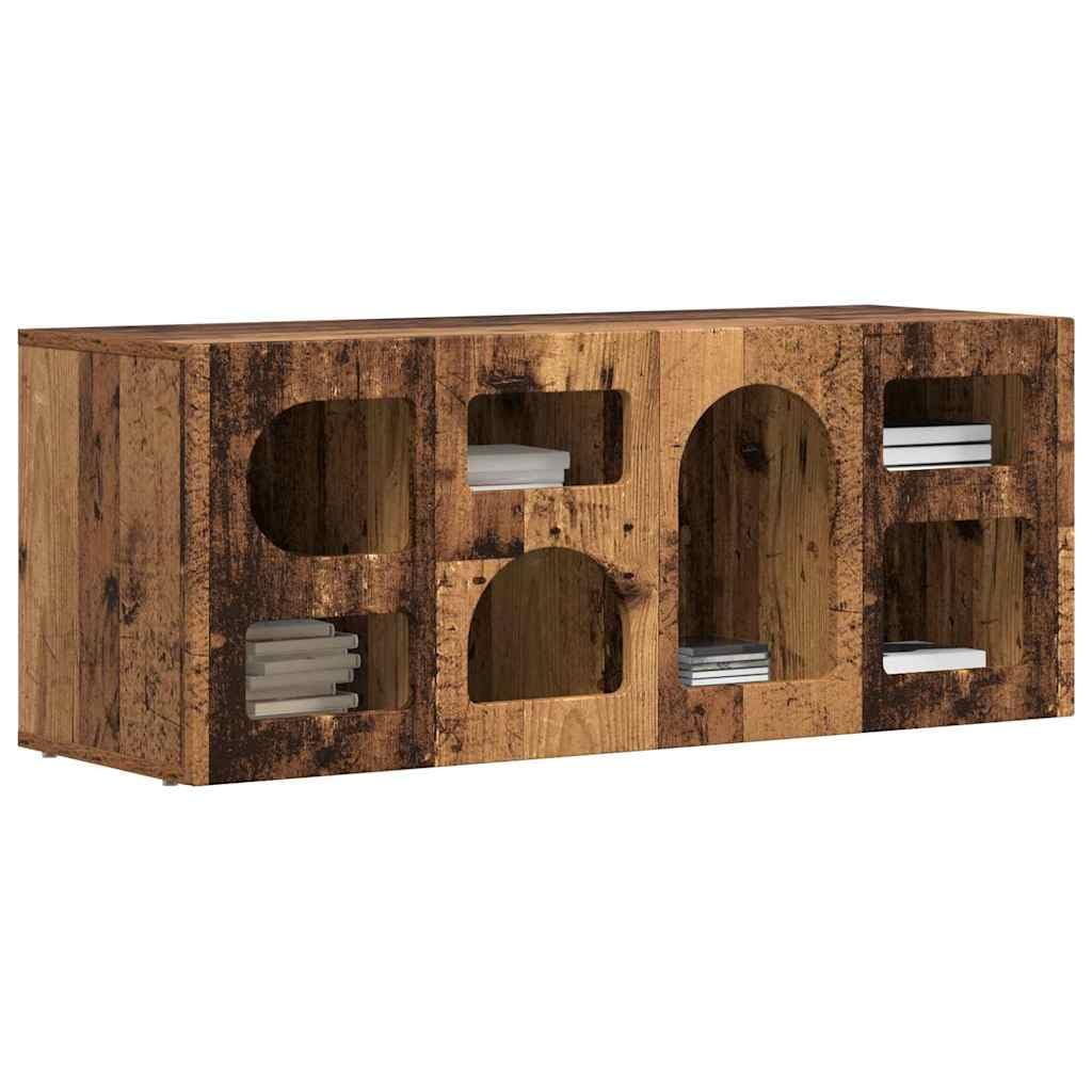 Szafka pod telewizor, stare drewno, 100 x 35 x 40 cm, materiał drewnopochodny, z 7 półkami, do salonu, sypialni, do przechowywania mediów