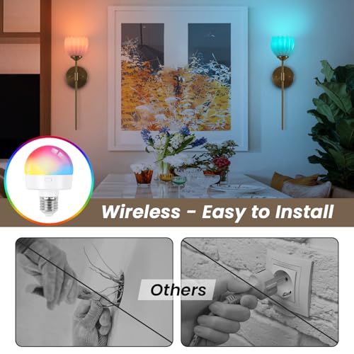 Image of Vintage Battery Operated Wall Sconce Set of 2, Wall Lights with RGB Dimmable Bulbs and Remote,Rechargeable LED Wireless Wall Lamps for Living Room Hallway Bedroom