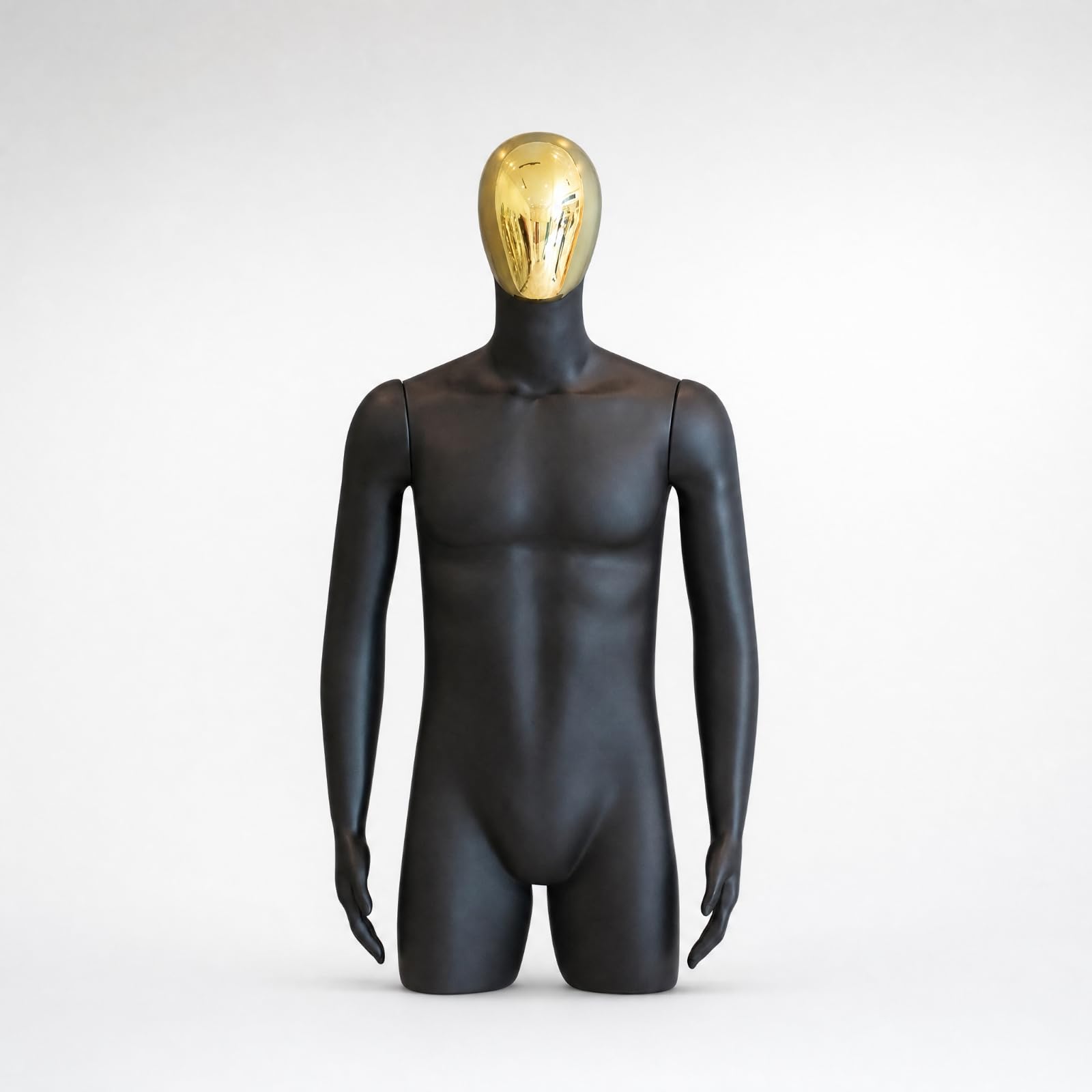 Schaufensterpuppe Herren Mannequin Torso Büste Figur mit Aufrechter Haltung Und Anliegenden Händen für Professionelle Präsentation für Ladenbau , Goldenes Gesicht - Schwarzer Körper