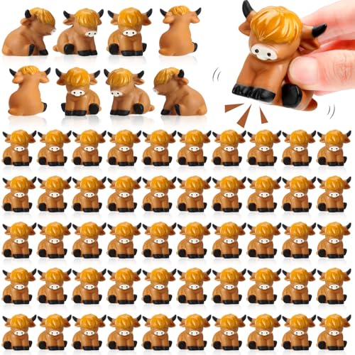 Fingertip WD 50 Pcs Rubber Highland Cow,Squeak and Floating Highland Cow Bath Toys for Shower Birthday Gifts Party Favors