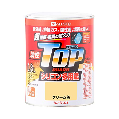 カンペハピオ ペンキ 塗料 油性 つやあり シリコン樹脂 多用途 超速乾 さび止め剤入り トップガード クリーム色 0.8L 油性塗料 日本製 00017640111008