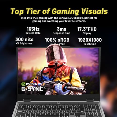 Image of Lenovo LOQ 17.3 inch FHD 165Hz Gaming Laptop, Intel i5-13450HX, NVIDIA GeForce RTX 5050 8GB GDDR7, 16GB DDR5, 2TB Storage (1TB SSD +1TB Docking Station Set), Backlit Keyboard, Wi-Fi 6, Win 11 Pro, Gray
