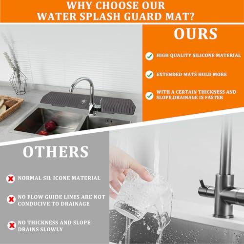 Image of 30 Inch Sink Splash Guard,Longer Silicone Sink Mat for Kitchen Bathroom,Kitchen Faucet,Silicone Sink Faucet Mat Splash Guard, Drip Protector Splash Countertop (Grey)