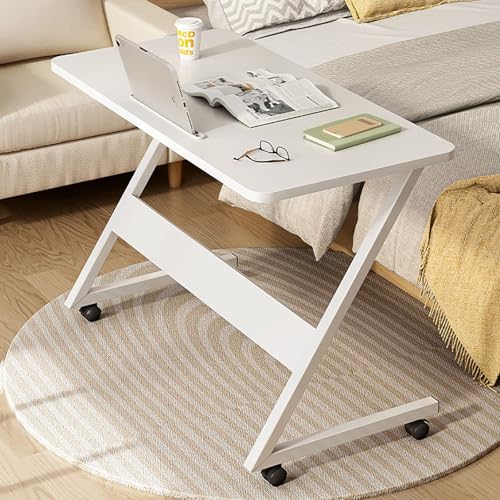 Escritorio para computadora, Escritorio para Juegos, Escritorio para Oficina en casa, mesita de Noche en Forma de Z con Ruedas y Ranura para Tableta, Mesa de Estudio y Lectura para Cama, Mesa pequeña