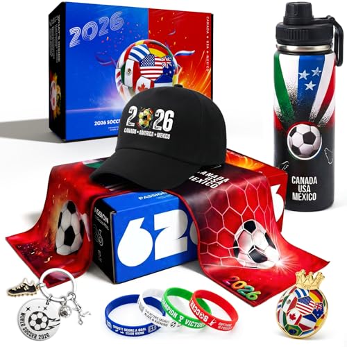 Exun Soccer Fan Gift Basket Set 2026 – 9 Piece Sports Accessories Bundle with Stainless...