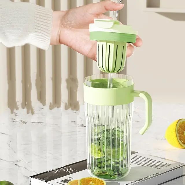 Image of 580ml Glass Tumbler with Infuser, Straw, Lid & Handle - Reusable Travel Water Sipper Mug for Juice, Cocktail, Iced Tea, Coffee - Hot & Cold Drinking Glass Cup - Pack of 1