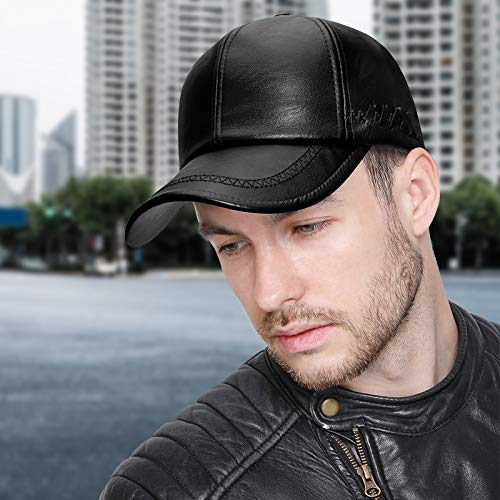 Men's Baseball Cap Pu Leather Hat For Men Golf Hat For Man Classic Driving Hat For Men Father Dad Black #TOP1
