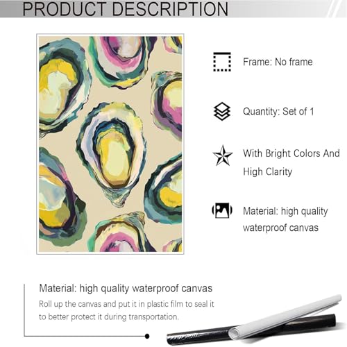 Image of Abstract Coastal Oyster Shell Poster Colorful Beachy Shell Canvas Wall Art Funny Summer Seaside Shell Aesthetic Prints Painting For Home Living Room Kitchen Restaurant Wall Decor 12x18in Unframed