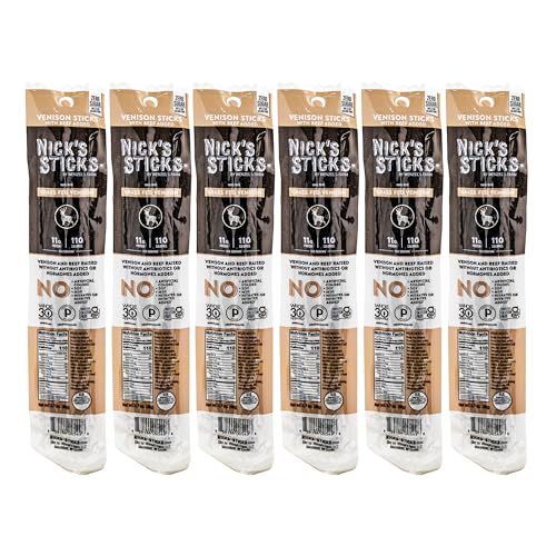 Nick's Sticks | 100% Grass-Fed Venison Sticks | Made In The Usa | Gluten Free | Paleo | Keto | Whole30 Approved | No Soy Antibiotics Or Hormones (6-1.7 Oz. Packages Of 2 Sticks)