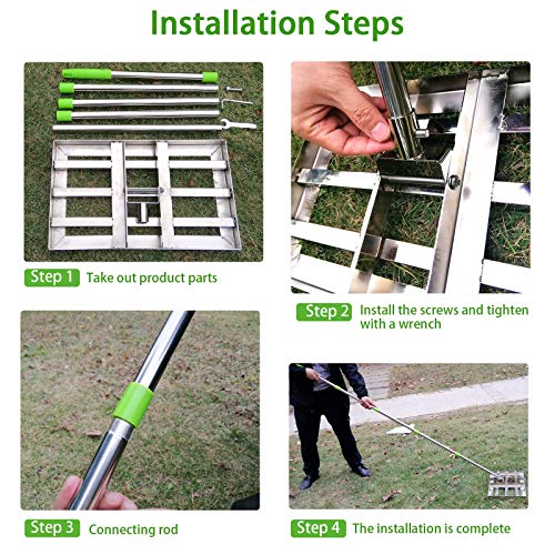 Scalebeard Lawn Leveling Rake, 6.5 FT Lawn Leveling Rake with Stainless Steel Pole,Level Soil or Dirt Ground Surfaces Easily, Suit for Garden Backyard Golf/Lawn（6.5 FT,17 X10In）