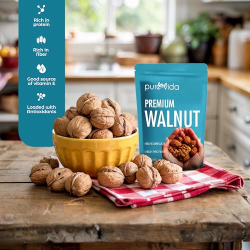 Image of Purevida Walnuts 200gm | Natural, Crunchy & Nutritious | Rich in Omega-3, Protein & Antioxidants | Supports Brain & Heart Health | Gluten-Free | Ideal for Snacking, Baking & Cooking (Pack of 3)