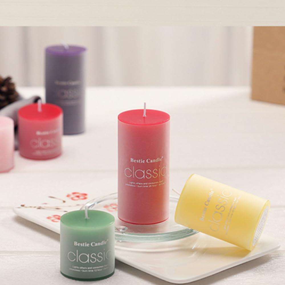 8 Pack Pillar Candles - Scented, Smokeless, Lemon and Jasmine - 2x2 inch Long-Lasting, Clean Burning for Home Decor, Bathroom, Wedding Decorations