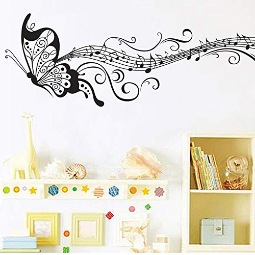 Negro música mariposa decoración de la pared Stave Note pegatinas de pared Pvc tatuajes de pared/vinilo adhesivo decoración del hogar para niños habitación extraíble